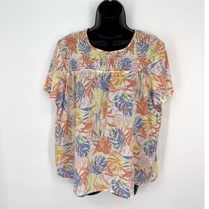 Alice Blue NEW Short Sleeve Floral Top XL Orange Blue Yellow White Ruched